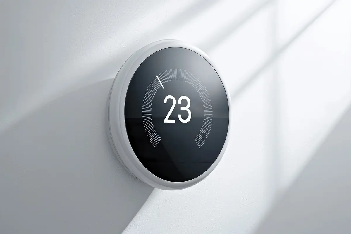 emhe - Smarter Thermostat an weißer Wand Smarter Thermostat an weißer Wand